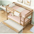 thumbnail image 2 of URTR Twin Over Twin Bunk Bed with Trundle, Convertible into Twin Size Beds, Rubber Wood Twin Bunk Bedframe with Ladder and Safety Guardrails, White Oak, 2 of 9