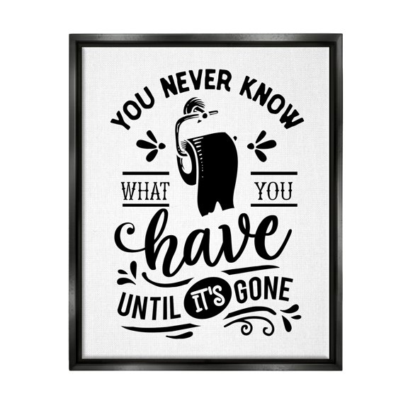 Stupell Industries Silly Bathroom Humor Fancy Typography Toilet Paper Graphic Art Jet Black Floating Framed Canvas Print Wall Art, Design by Lettered and Lined