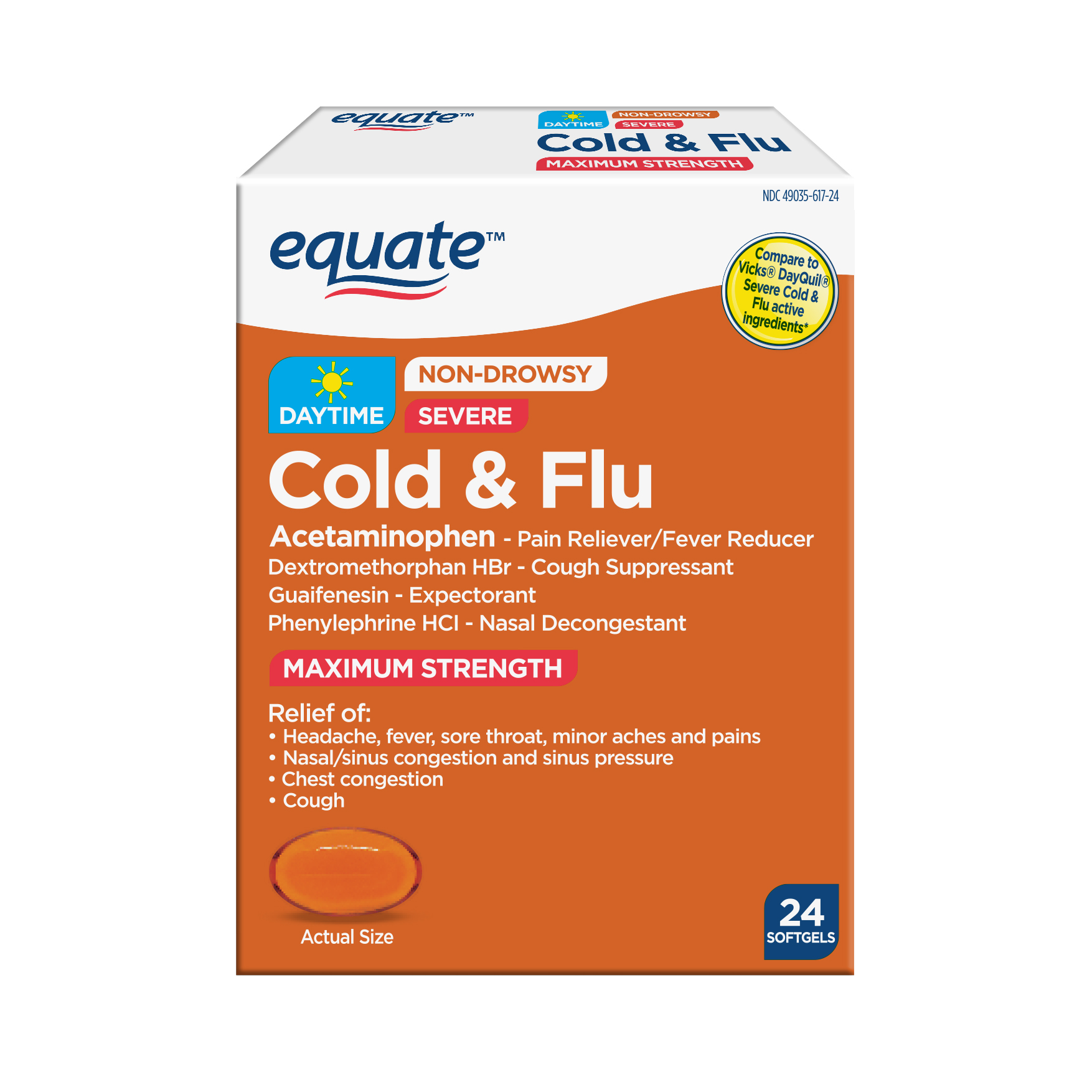 Equate Maximum Strength Daytime Cold & Flu Softgels, 24 Count Walmart
