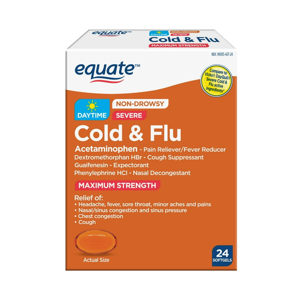Equate Maximum Strength Daytime Cold & Flu Softgels, 24 Count Walmart