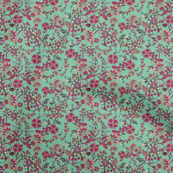 oneOone Viscose Chiffon Sea Green Fabric Asian Suzani Sewing Material Print Fabric By The Yard 42 Inch Wide