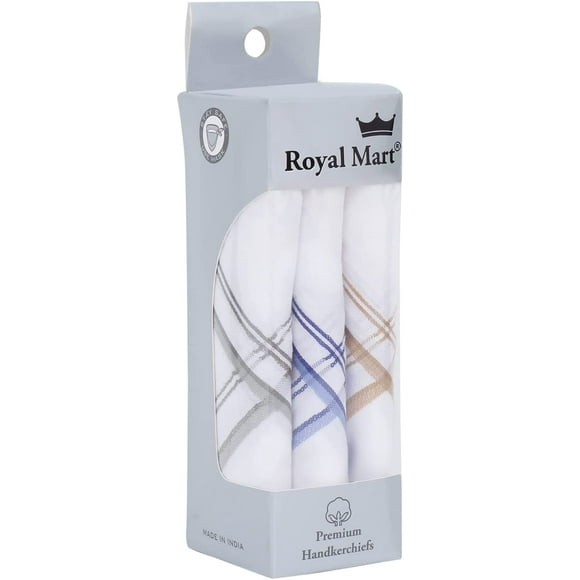 Royal Mart 03 Men's Cotton Handkerchief Set - 15+ inches, White Striped, Multi-Color Handkerchief