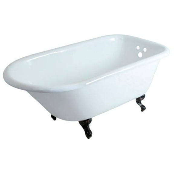 60 in. Aqua Eden Cast Iron Roll Top Clawfoot Tub with 3.37 in. Tub Wall Drillings, White & Oil Rubbed Bronze