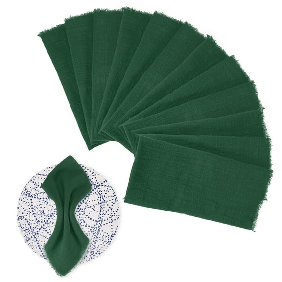 Uxcell 12-Pack Cloth Napkins, 17" x 17" Cotton Linen Fall Napkins, Washable Dinner Napkins for Wedding [Dark Green]