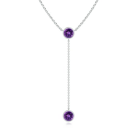 Bezel-Set Round Amethyst Lariat Style Necklace in 14K White Gold (6mm Amethyst) - SP0737AM-WG-AAAA-6