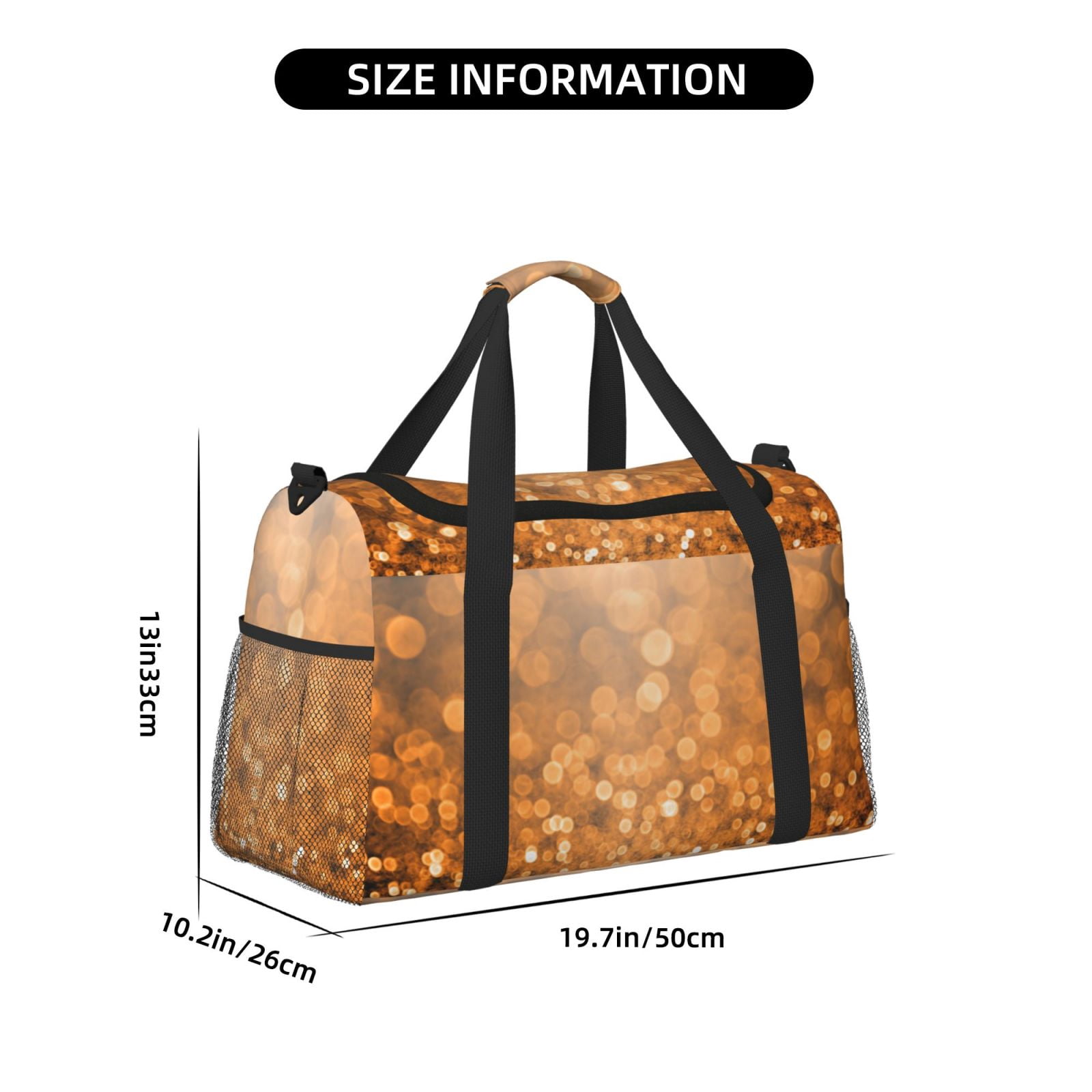 Fuzoiu Sparkling Orange and Black Print Travel Duffle Bag,Carry On Tote Bags,Duffel Bag,Sport Gym Bag, Hospital Bag for Labor and Delivery, Overnight Bag,Luggage Bag