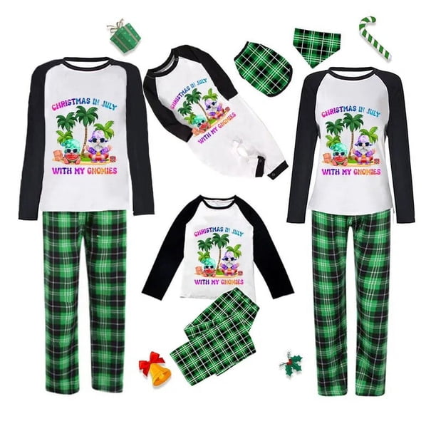 Pijamas familiares navideños a juego, conjuntos de pijamas verdes, My Gnomies, en julio