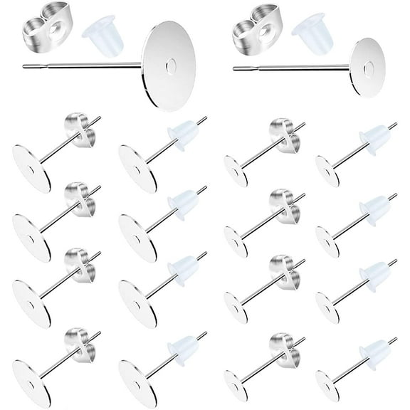JESOT Earring Posts Stainless Steel, 500Pcs Hypoallergenic Flat Pad Earring Studs with Butterfly and Rubber Bullet Earring Backs for Jewelry Making Findings