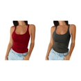 thumbnail image 1 of 2 Pack(Wine 1PCS & Dark Gray 1PCS) 2X Tunic Tops Multipack Women Spaghetti Strap Neck Ribbed Tank Tops Slim Fitted Camisole Basic Sleeveless Layering Shirts, 1 of 4