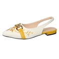 thumbnail image 5 of Samdudou Dress Shoes for Women Closed Toe Pointed Front Slingback Flats Canvas Texture Elegant Botanical Embroidery Chunky Chain Link Hardware Office Evening Party Shoes, 5 of 9