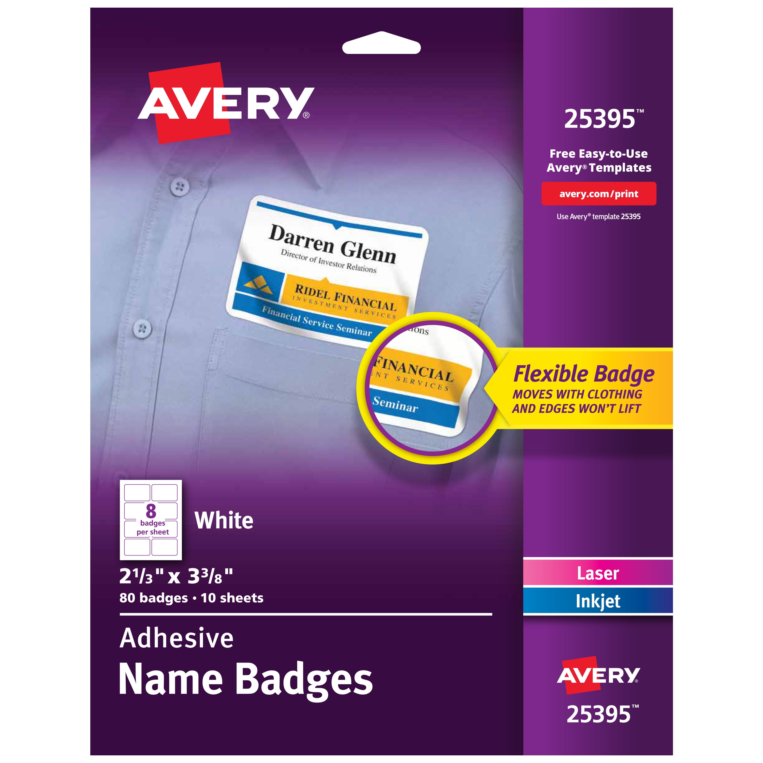 Pack of 100 Avery 00756 Easy Align Self-Laminating ID Labels 2 15//16 x 3 5//16 Laser//Inkjet White