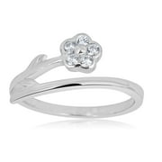 AVORA JEWELRY AVORA 925 Sterling Silver Adjustable Bypass Flower Toe Ring with Simulated Diamond CZ