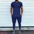 thumbnail image 2 of BADHUB Men's 2 Piece Outfits Casual Slim Fit Crew Neck T Shirt and Jogger Pant Athletic Sets Blue M, 2 of 6