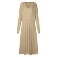 thumbnail image 4 of biudgviw Beach Dresses for Women Casual Long Sleeve V Neck T-Shirts Dress Fall Lounge Flowy Solid Color Midi Dress, 4 of 5