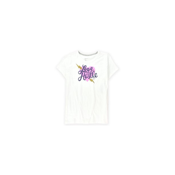Camiseta gráfica Nike Love To Hustle para niñas, blanco, L (14-16) Nike Camiseta gráfica