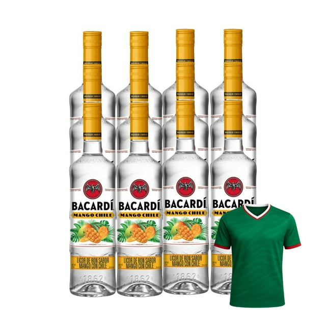 12 Licor de Ron Bacardi Mango Chile 750 ml + Jersey Verde