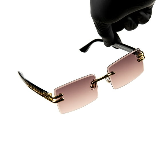 Stylish Square Rimless Gold Frame Stylish Burgundy Gradient Tinted Shades 90s Rectangle Cool Frameless Retro Trendy Men Women Hip Hop Old School Unisex Sunglasses