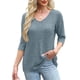 thumbnail image 5 of Talla grande Tops de tallas grandes,Camiseta de mujer con cuello en V y manga 3/4, blusa informal de color liso, de poliéster, cómoda para uso diario, sopatenor, 5 of 9
