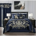 thumbnail image 2 of Chezmoi Collection Royal Luxury Jacquard Floral Comforter Set, Oversized King, Navy/Gold, 7-Piece, 2 of 7