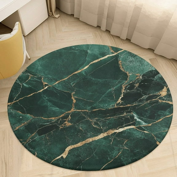 Colorful Marble Green Gilding Round Area Rugs for Bedroom Living Room, 4FT Soft Indoor Circle Carpets, Carpet Home Decor Floor Mat