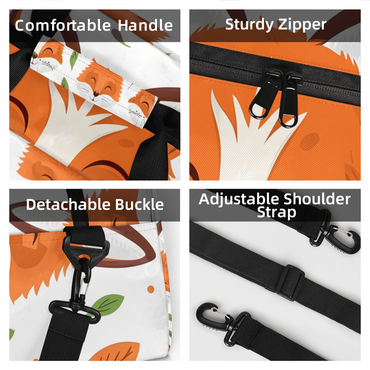 Herdesigns Fox Sports Duffle Bag for Women & Men, Cute Fox Wildlife Gym Bag Dance Bag Overnight Bag Carry On Weekender Travel Bag