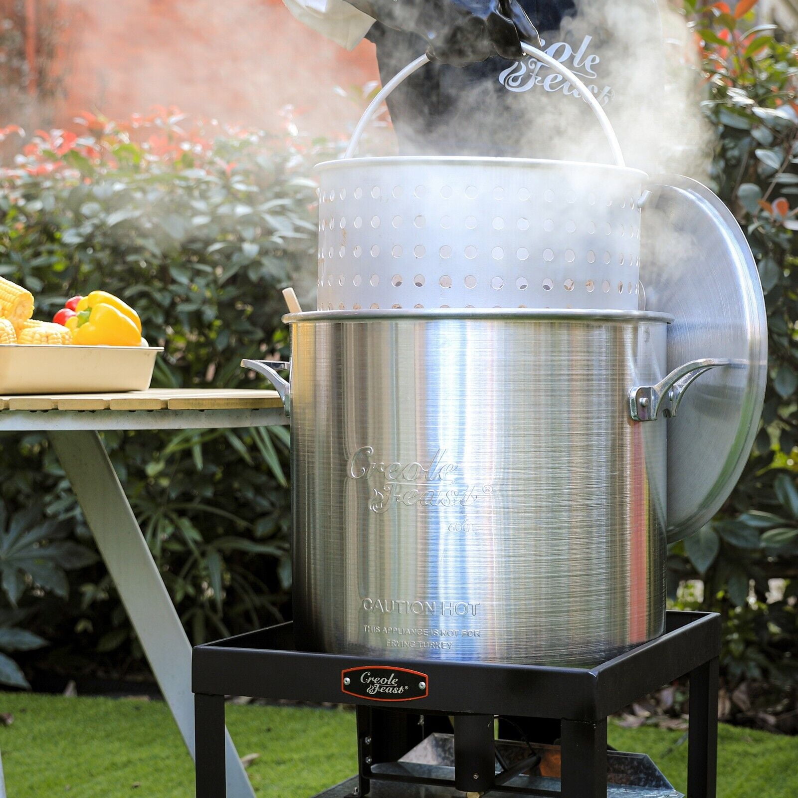 Creole Feast 60 Qt. Seafood Boil Pot With Basket & Burner - 100,000 BTU Outdoor Propane Boiler