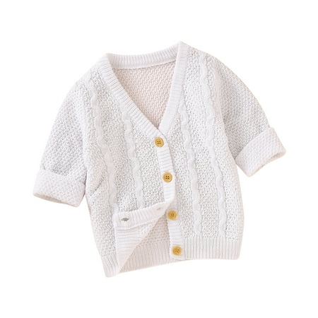 

TheFound Newborn Baby Girls Knitted Cardigan Sweater Solid Color Long Sleeve V-neck Single Breasted Warm Coat