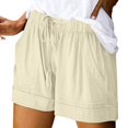 thumbnail image 2 of Linen Shorts for Women Casual Summer Elastic High Waisted Wide Leg Short Pants with Pockets Khaki S, 2 of 7