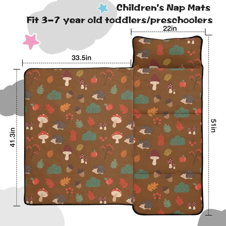 Hedgehog and Apple Brown Pattern Kids Nap Mat, Daycare Sleep Mat with ...