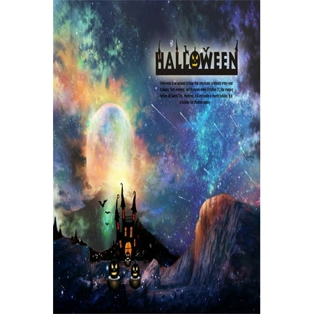 HelloDecor Polyster 5x7ft Photography Studio Backdrops Girl Toddler Photo Shoot Background Gloomy Halloween Castle Hill Scary Grimace Pumpkin Starry Sky Artistic Portrait Digital Video Props Scene
