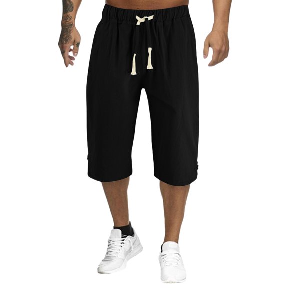 XIYON Pants For Men Fashion Casual Solid Color Pants Calf Length Trousers Breathable Loose