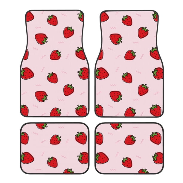 Fotbe Strawberry Juego de 4 Tapetes para Auto con Estampado – Alfombrillas de Goma Reforzada, Diseño Antideslizante, Protección para Todo el Año – Vehículos, Autos, Camionetas y SUVs