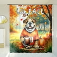 thumbnail image 3 of Hello Fall Bulldog Football Welcome Autumn with Leaves Pumpkins Shower Curtain Dog Lover Gifts Idea Waterproof Bathroom Bathtub Curtain - 00012, 3 of 5