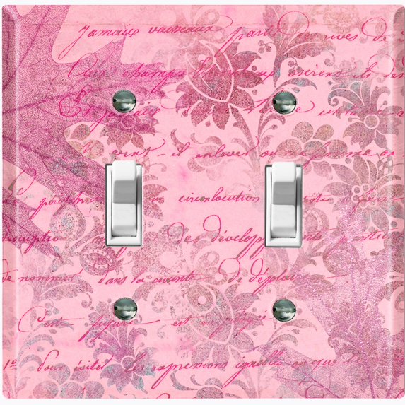 Metal Light Switch Plate Outlet Cover (Pink Leaf Letter Damask LET009)