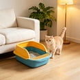 thumbnail image 3 of HWRETIE Semi Enclosed High Sided Cat Litter Box Splash Proof Open Top Design Spacious Cat Toilet for Cats Under 10 Pounds Easy Clean Indoor Litter Tray, 3 of 6
