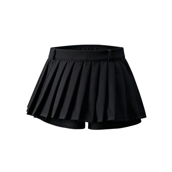 Girls School Uniform Back-To-School High Waist Pleated Mini Skirt with Safety Shorts Elastic Solid Print Girls' Skirts 3-4 Years