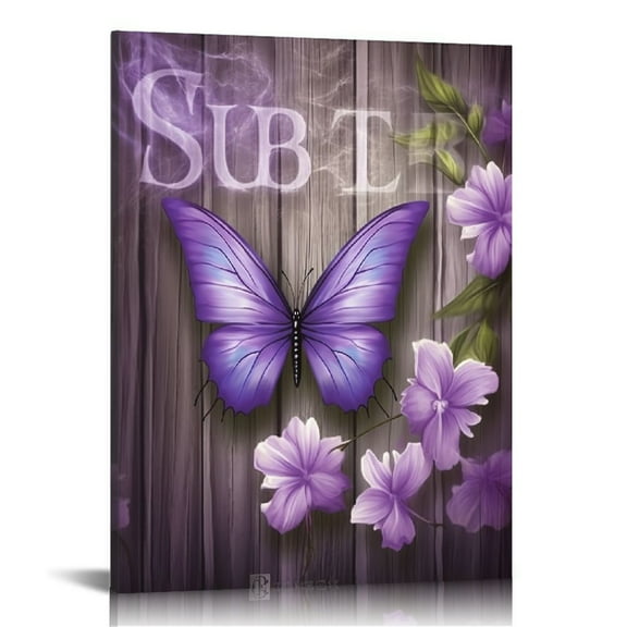 COMIO Farmhouse Butterfly Wall Art Purple Bathroom Wall Decor Butterfly Lily Flower Pictures Canvas Prints Framed Modern Just Breathe Painting Artwork for Bedroom Living Room Kitchen Dining room