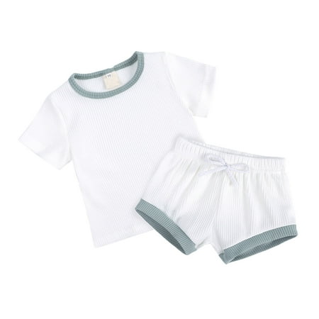 

ZHUASHUM Toddlers Kids Girls Boys al Ribbed Soild Short Sleeve Top Short Pants 2pcs Pajamas Sleepwear Outfits Set