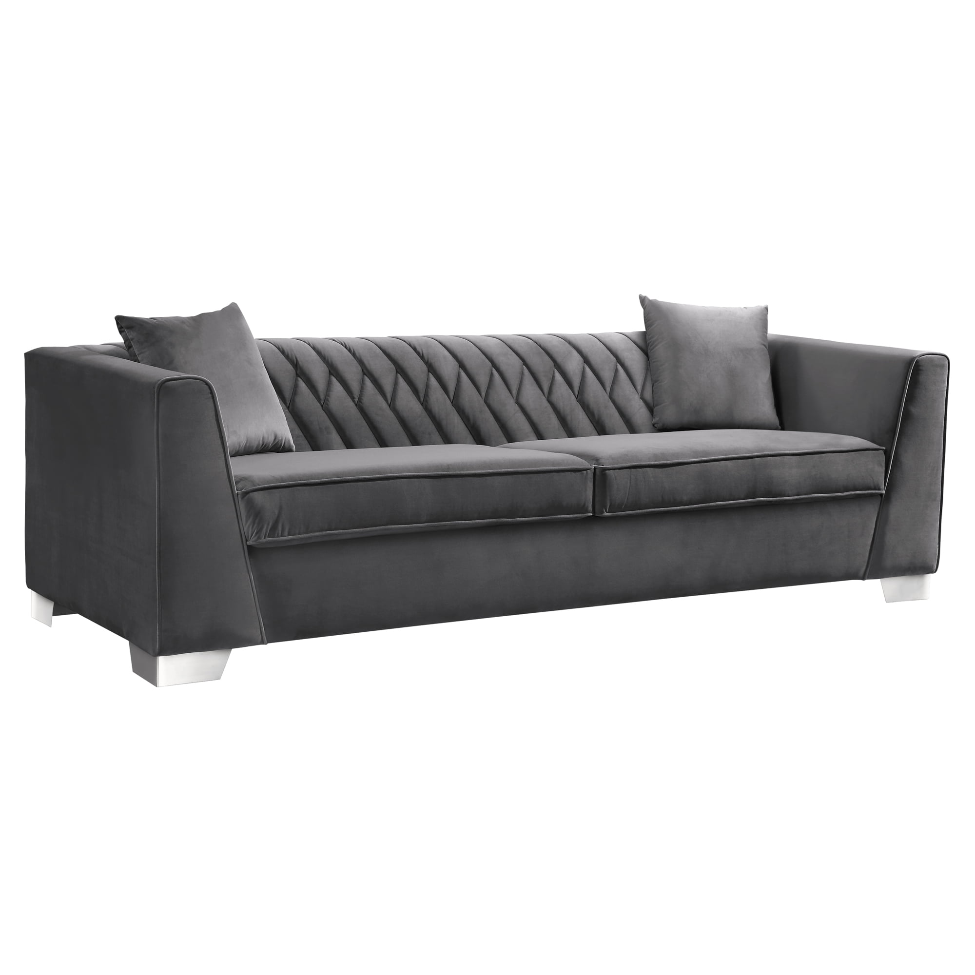 Armen Living Cambridge Contemporary Sofa in Brushed Stainless Steel and