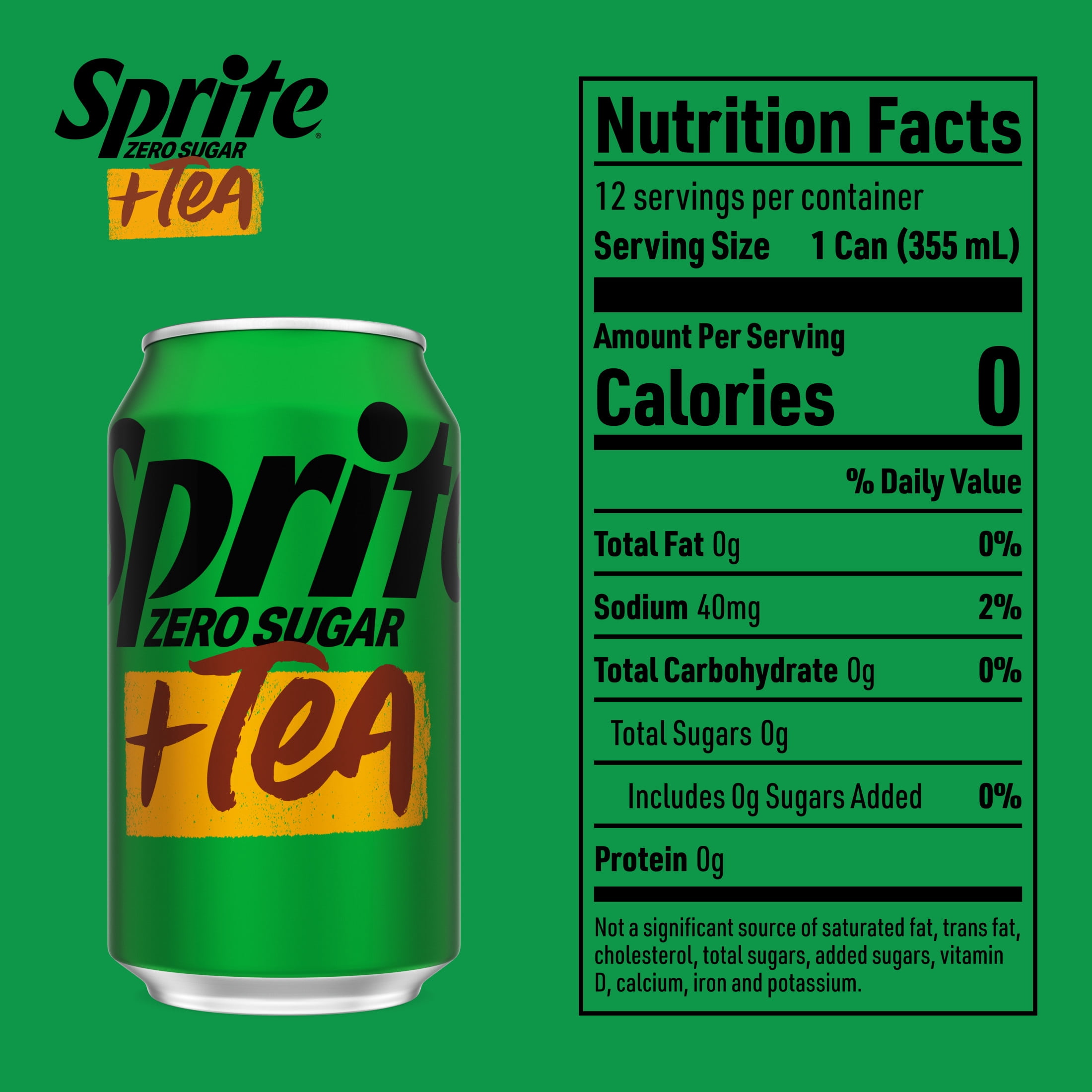 Sprite + Tea, Lemon-Lime and Tea Flavored Soda, 12 fl oz, 12 Pack