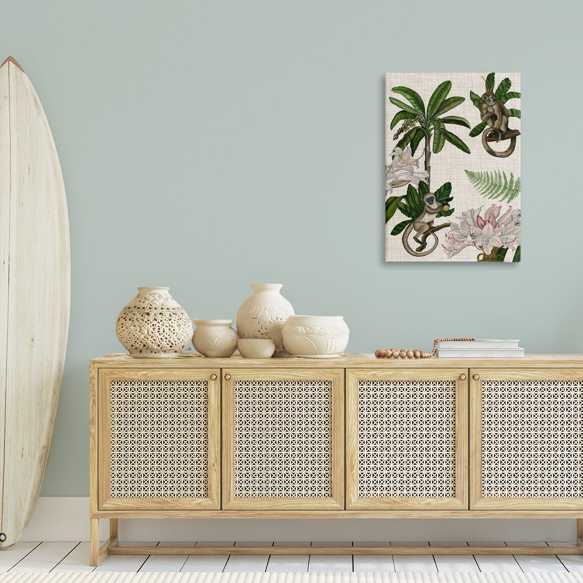 Stupell Industries Tropical Monkey Studies Plants & Flowers Painting Wrapped Canvas Art Print Wall Art, 24 x 36