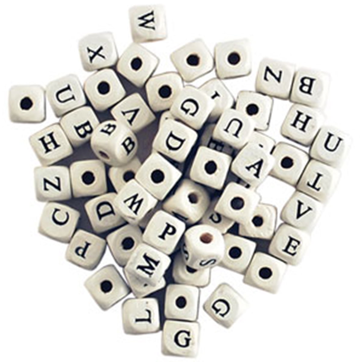 Wood Alphabet Beads 10mm 60/PkgWhite