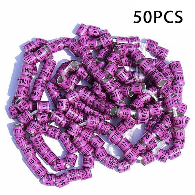 50x 2023 Aluminum Pigeon Leg Rings Numbered 8mm Pigeon Foot Bands Identification Purple50