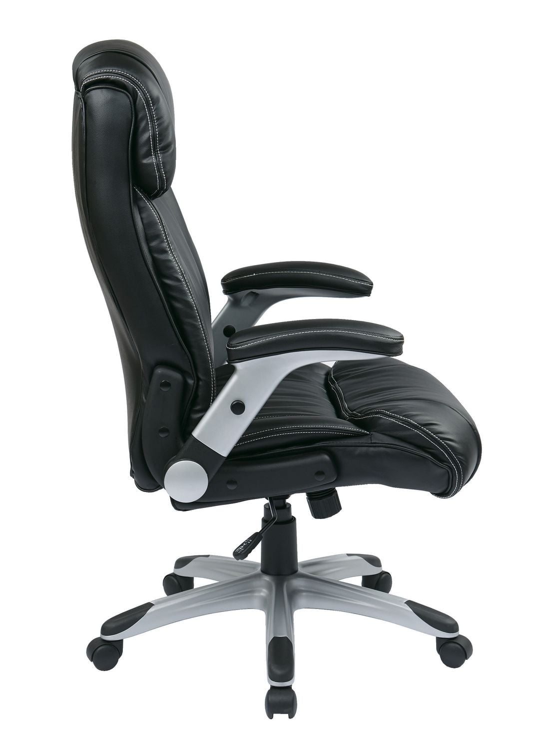 Bonded leather chair with adjustable flip arms in black