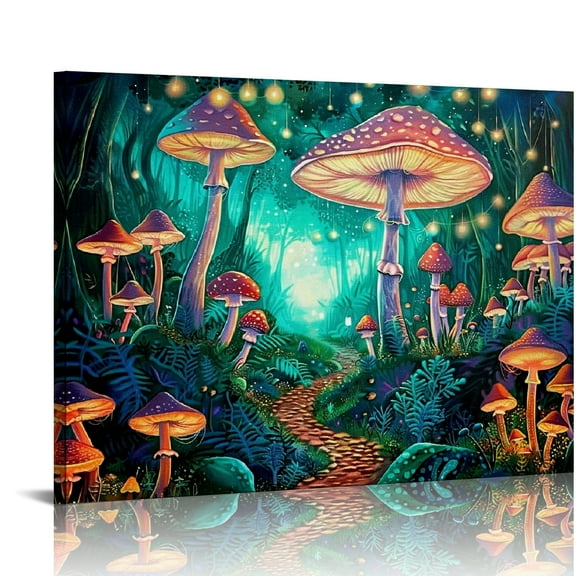 mushrooms path fantasy art Wall Decor for Bathroom Canvas Print Wall Decorations, Canvas Wall Art Ready To Hang Room Home Art Decor