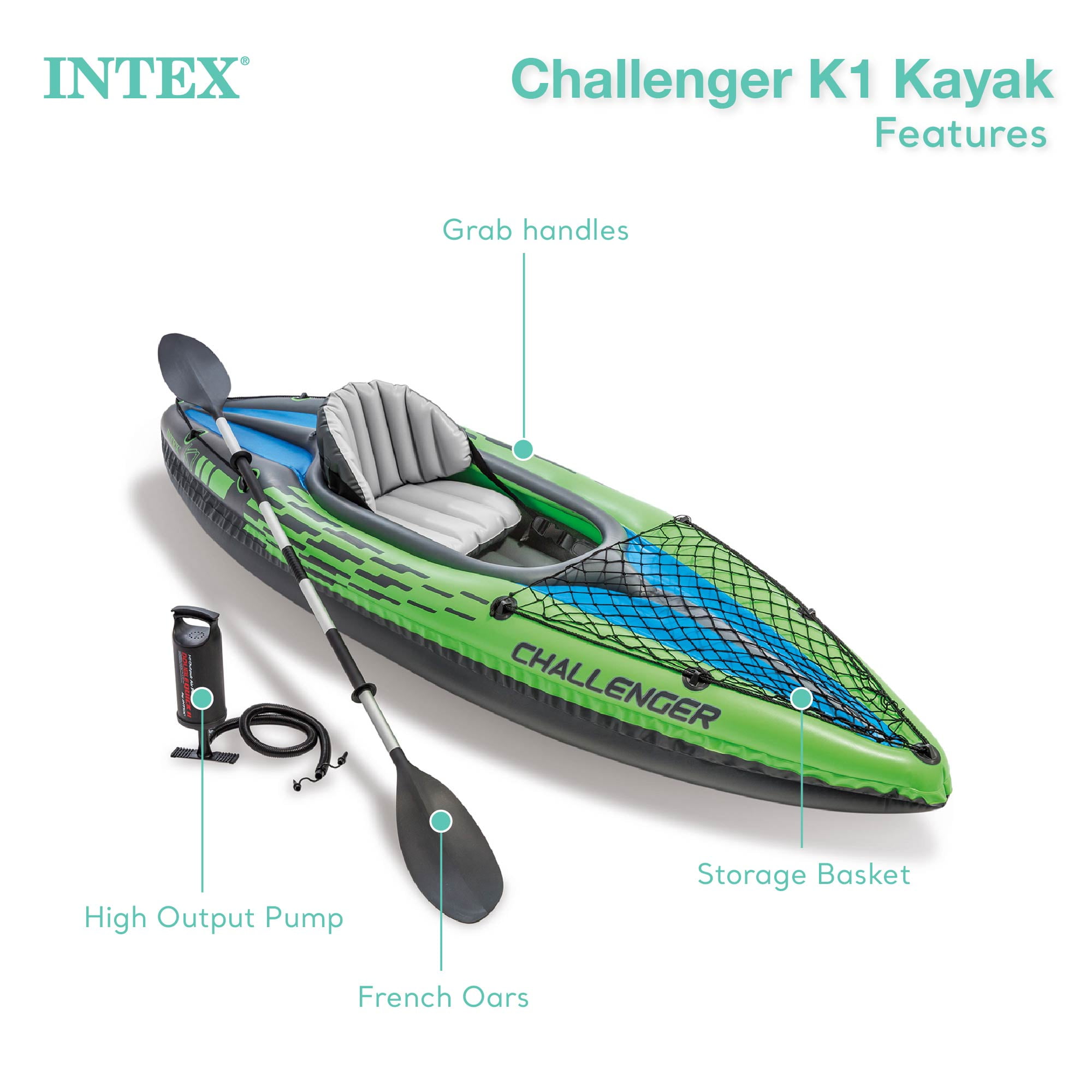Intex Challenger K1 Inflatable Kayak Set for Adults with Intex Challenger K1 Inflatable Kayak Set for Adults with