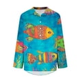 thumbnail image 3 of Women's Fish Printed Shirts Vintage Distressed Blouse with Lapel Collar, Loose Fit Button-Up Pocket Pullover Chest Long Sleeve Shirt Trendy Tunic Top for 2025 Autumn Fashion Outfit, 3 of 5