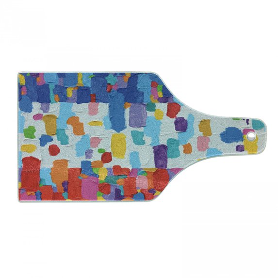 Art Cutting Board, Colorful Abstract Painting Style in Contrasting Colors French Flag Pattern Brush Mark, Tempered Glass Cutting and Serving Board, Wine Bottle Shape, Multicolor, by Ambesonne