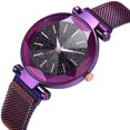 thumbnail image 2 of Reloj de pulsera de cuarzo para mujer a la moda, botón magnético, correa de malla, reloj de pulsera con esfera redonda de aleación (púrpura), 2 of 8
