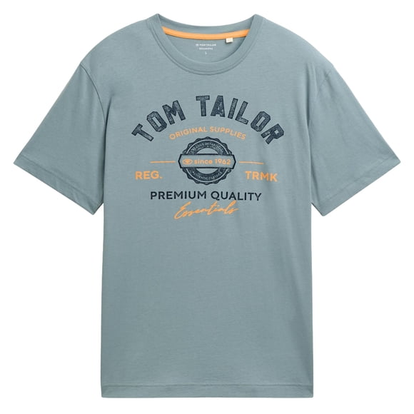 TOM TAILOR Camiseta para hombre - Camiseta con logotipo, cuello redondo, corte regular, algodón, estampado Verde menta XL (X-Large)
